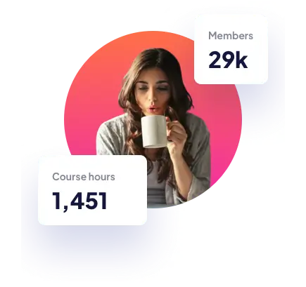 woman with a cup of coffee and cours-hours and members numbers