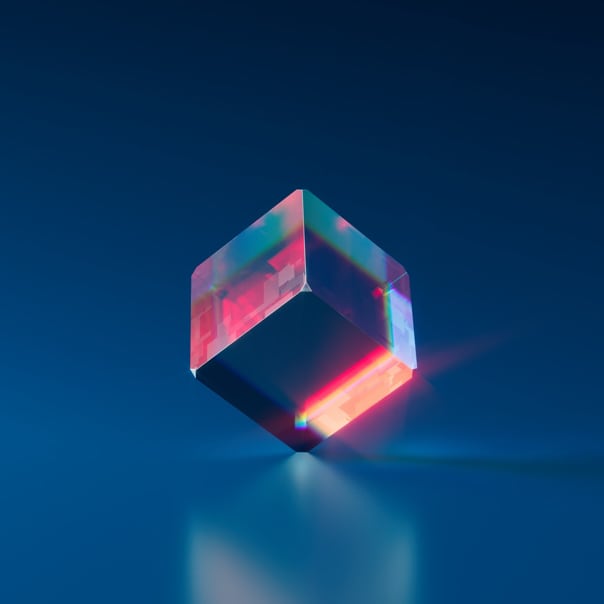 3d glasscube on a darkblue background